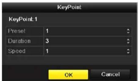 KeyPoint KeyPoint1 Preset 1 Duration 3 Speed 1 OK Cancel