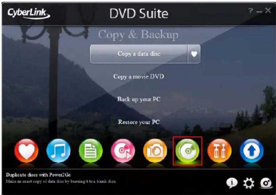 CyberLink DVD Suite Copy & Backup Copy a data disc Copy a movie DVD Back up your PC Restore your PC Duplicate discs with Power2Go Make an exact copy of data disc by burning it to a blank disc.
