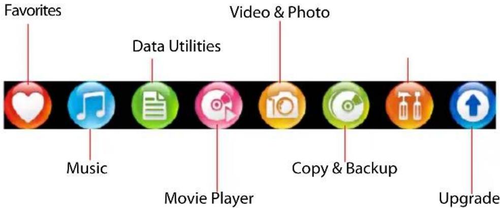 Favorites Video & Photo Data Utilities Music Movie Player Copy & Backup Upgrade