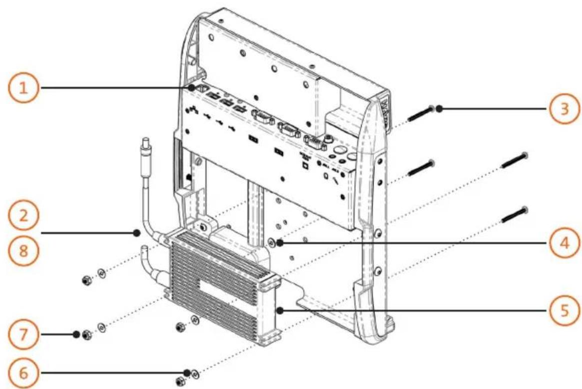 Technical diagram of a device rear panel with numbered components and labeled parts in Chinese