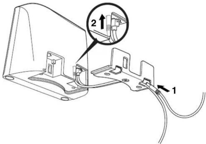 Technical diagram showing cable installation with labeled components and directional arrows