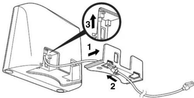 Technical diagram showing cable installation with labeled components and a magnified detail view highlighting component 3.