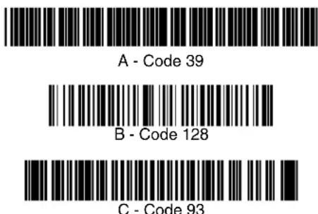A - Code 39 B - Code 128 C - Code 93