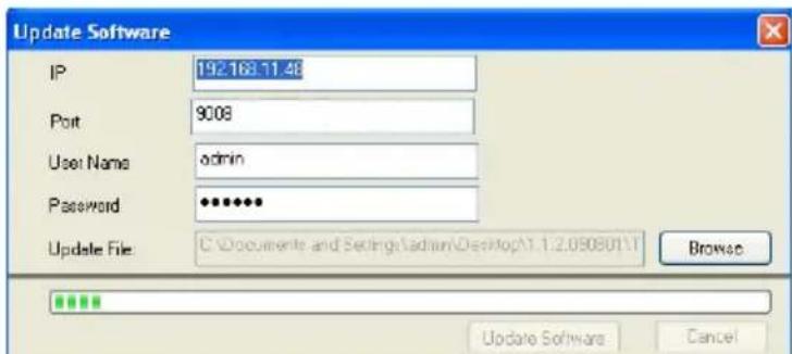 Update Software IP 192168.11.48 Port 9008 User Name admin Password ••••••• Update File C:\Documents and Settings\admin\Develop\1.1.2.0908011T Browse Update Software Cancel