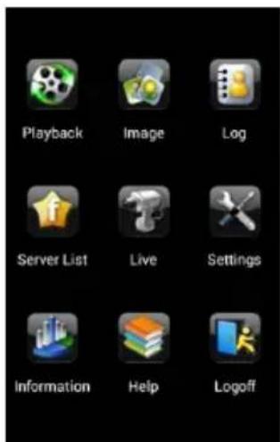 Playback Image Log Server List Live Settings Information Help Logoff
