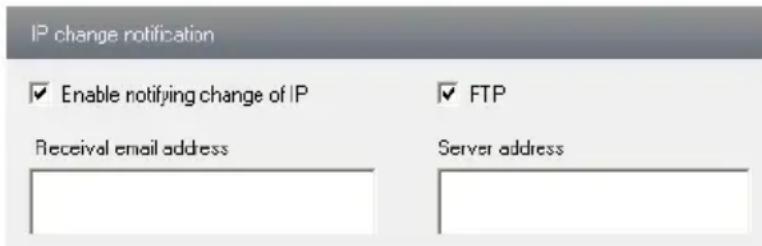 IP change notification Enable notifying change of IP FTP Receive email address Server address