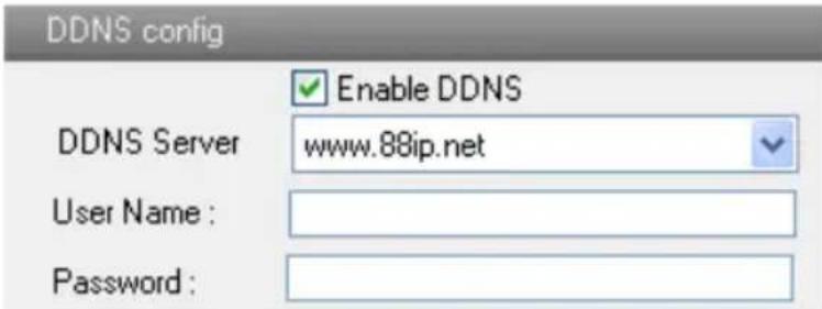 DDNS config Enable DDNS DDNS Server www.88ip.net User Name : Password :