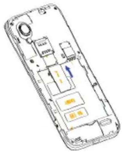 Diagram of a smartphone interior layout with labeled compartments and a blue arrow indicating a specific area.