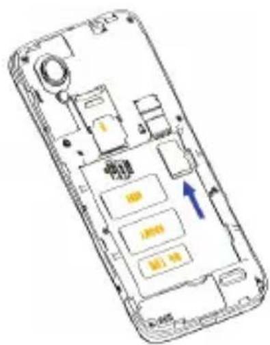 Diagram of a smartphone interior with labeled compartments and an arrow indicating a specific area