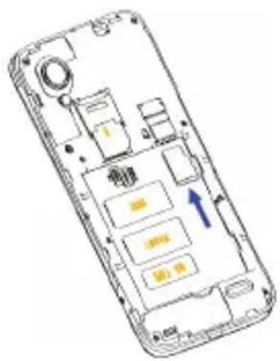Diagram of a smartphone interior with labeled compartments and an upward arrow indicating a specific area.