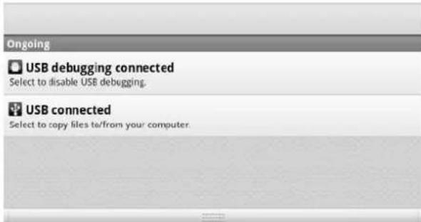 Ongoing USB debugging connected Select to disable USB debugging. USB connected Select to copy files to/from your computer.