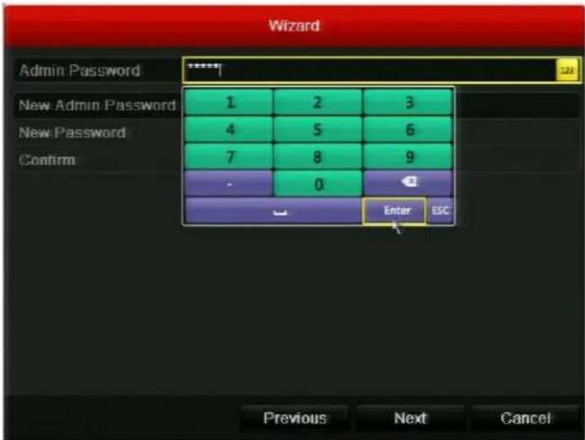 Wizard Admin Password ***** New Admin Password 1 2 3 New Password 4 5 6 Confirm 7 8 9 - Enter ESC Previous Next Cancel