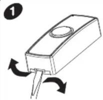 Simple line drawing of a rectangular electronic component with three arrows indicating rotation or movement (no text or symbols)