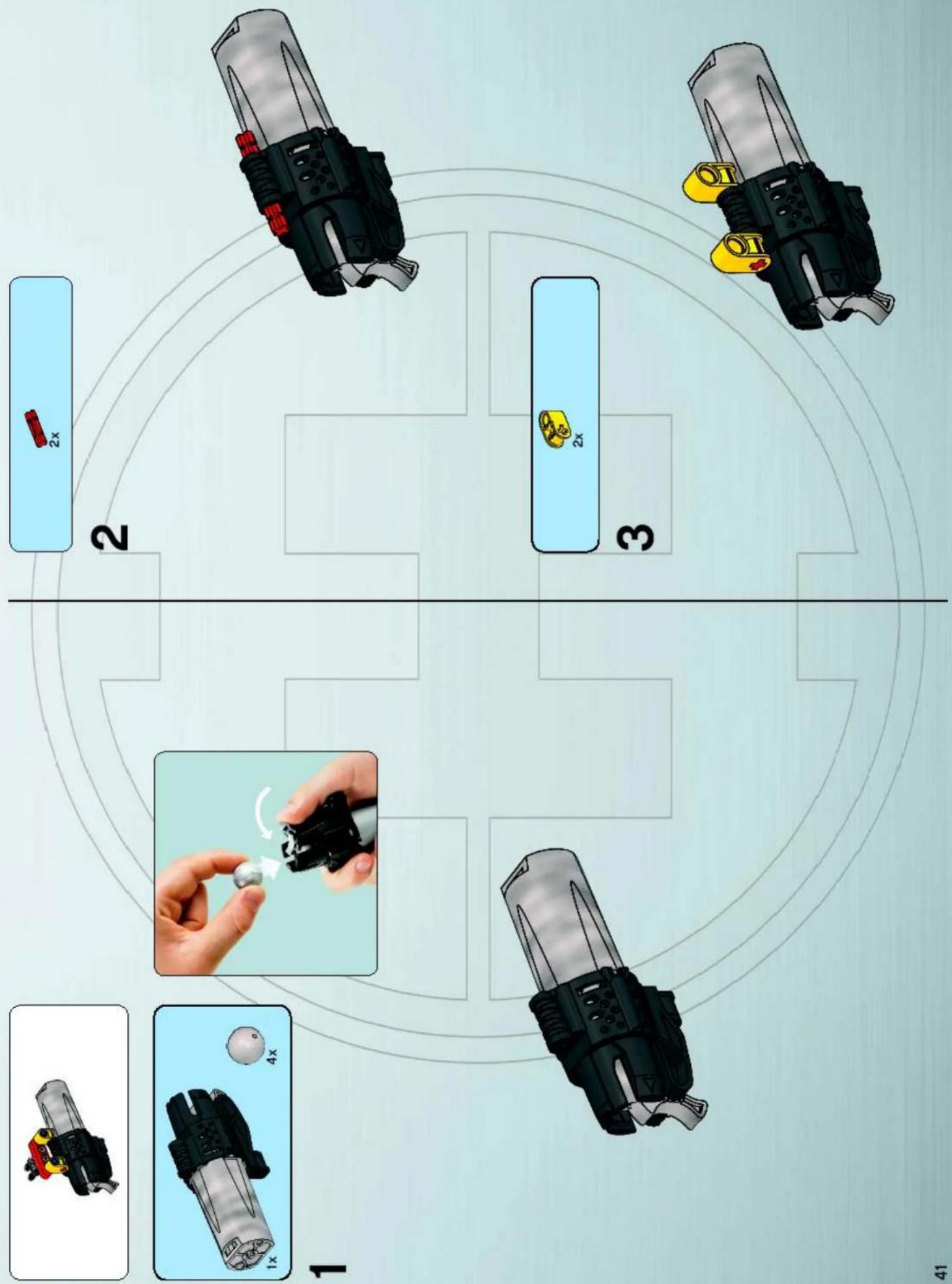 Diagram illustrating a multi-step robotic device operation with labeled parts and tool positions, including zoomed-in views and component placement.