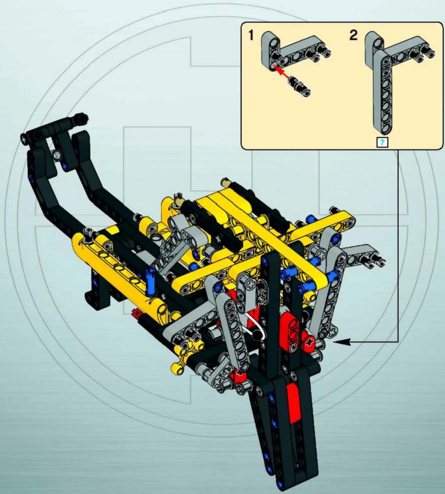 Mechanical assembly diagram showing a multi-tiered robotic arm with yellow and black components, no visible text or symbols