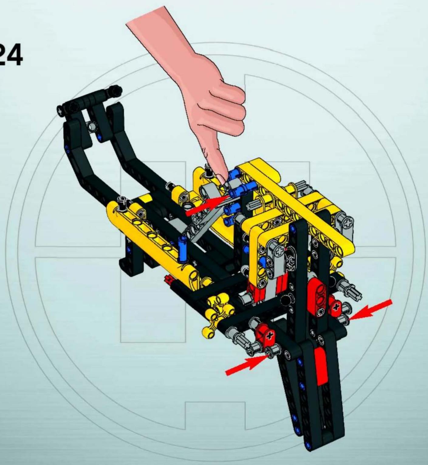 Illustration of a robotic arm with highlighted joints and red arrows indicating movement or force (no text or symbols)