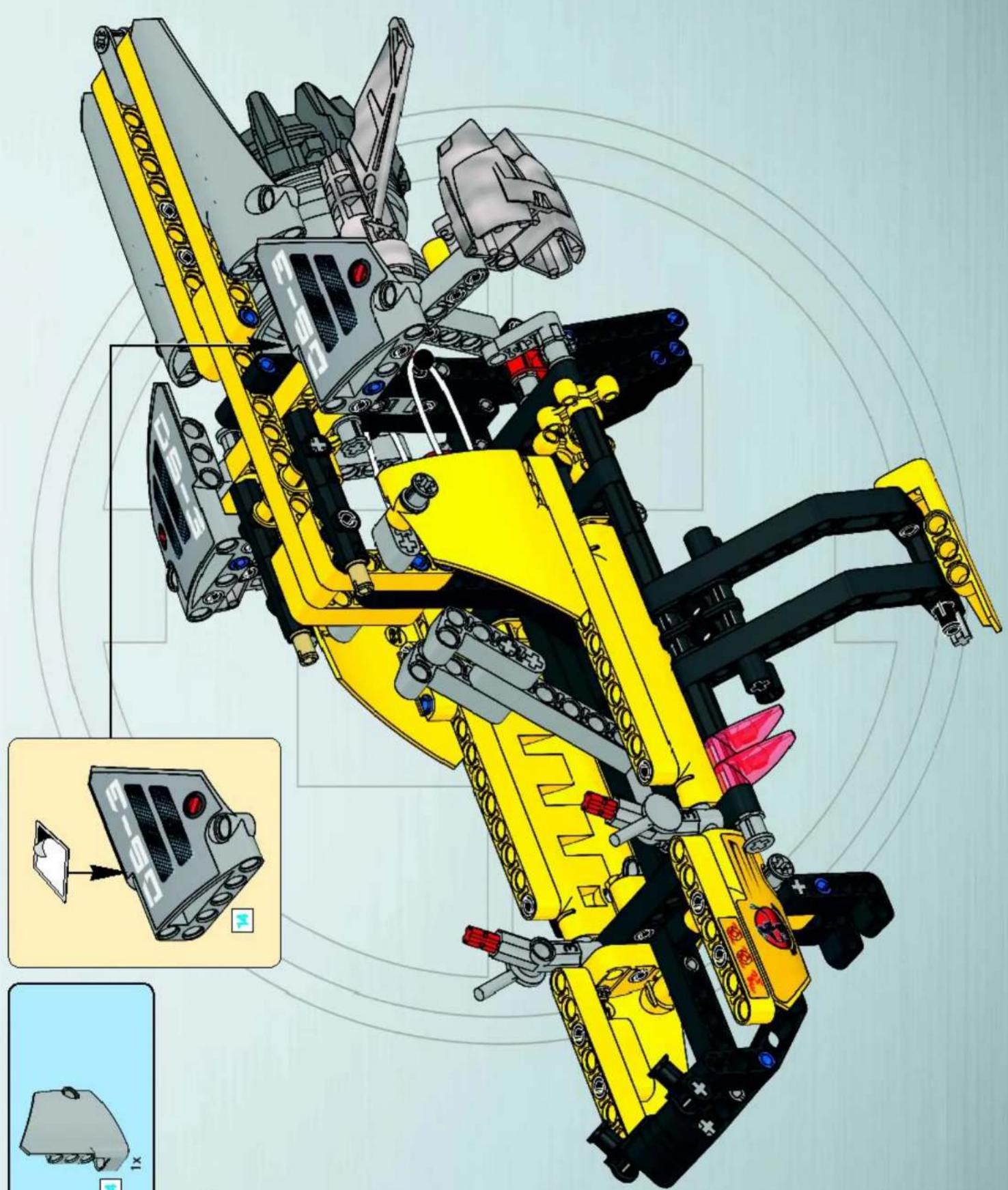 Technical diagram of a yellow robotic vehicle with labeled components and a magnified inset showing a component with 'P-100' and '100' labels.