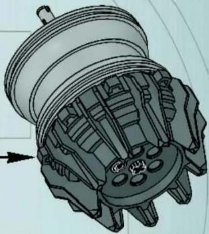 Technical illustration of a mechanical component with internal gears and housing (no text or symbols)