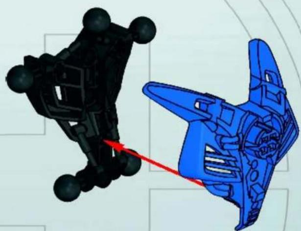 Two futuristic spacecraft models, one black and one blue, with a red arrow pointing to the blue model (no text or symbols visible)