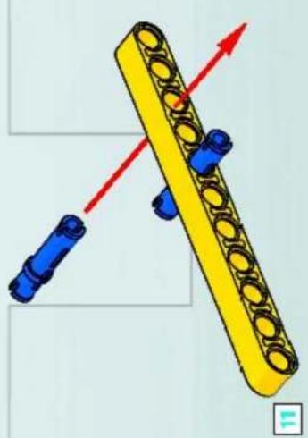 Diagram of a mechanical assembly with blue components and yellow shaft, showing directional arrows (no text or symbols)