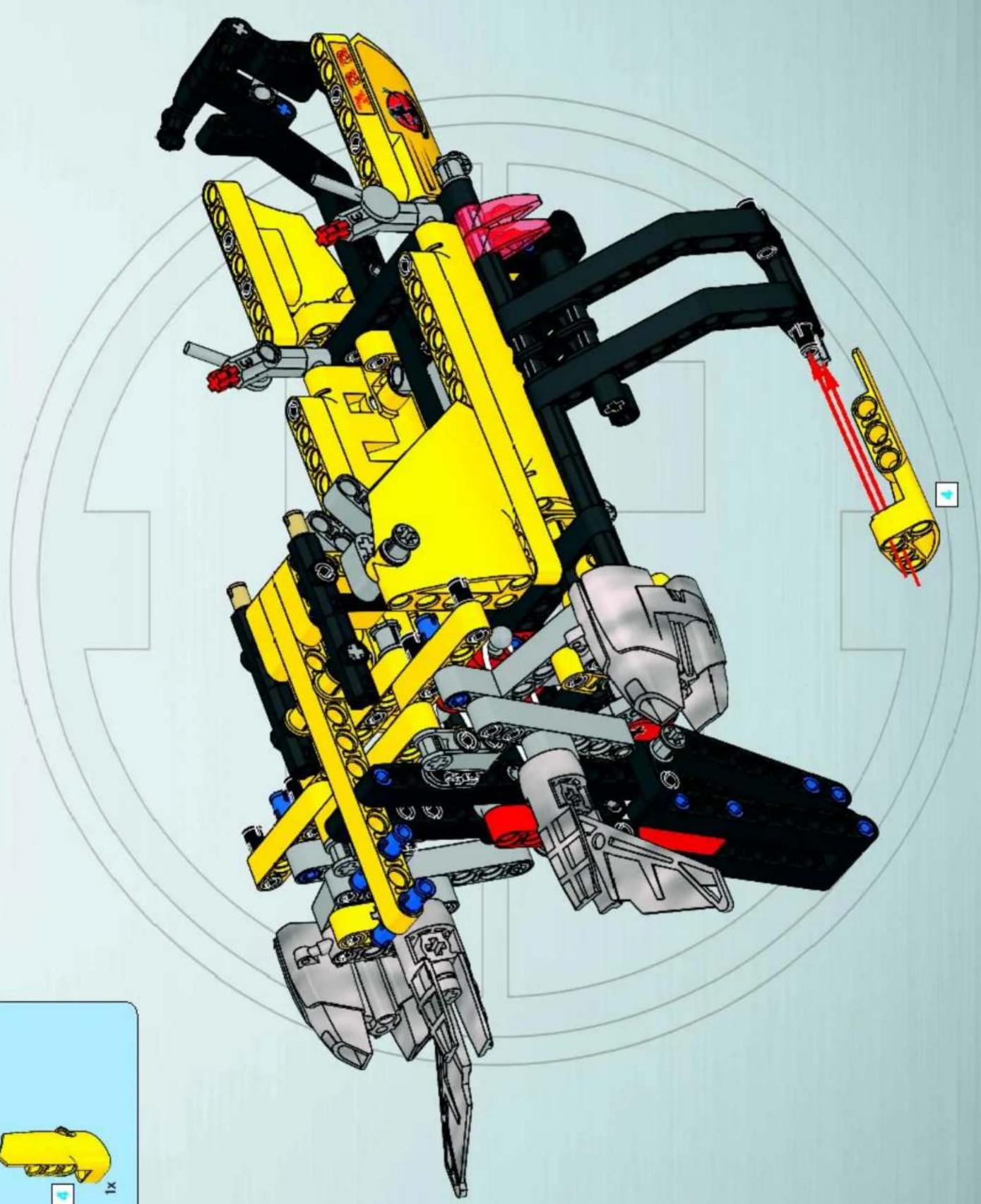 3D mechanical assembly diagram of a robotic device with yellow and black components, no visible text or symbols