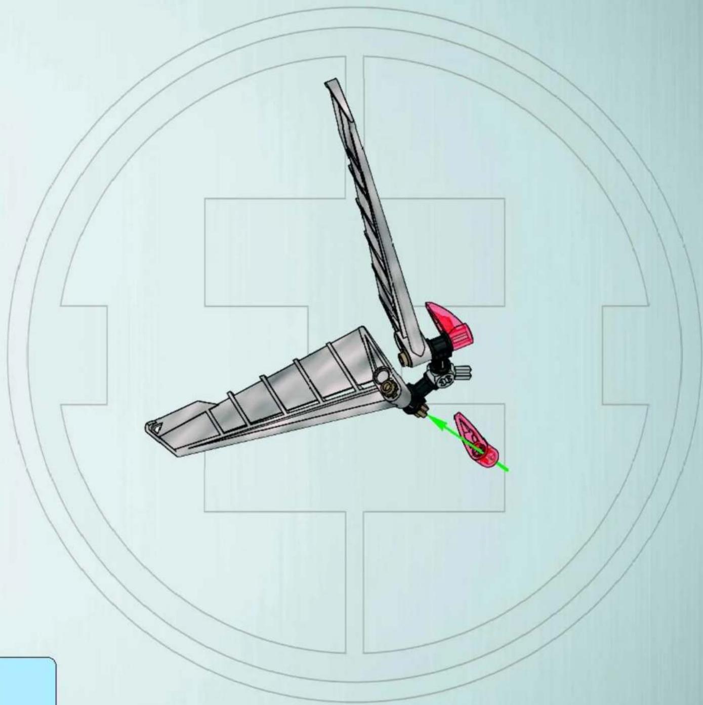 Technical diagram of a mechanical device with a central blade and red components, enclosed in a circular frame (no text or symbols)