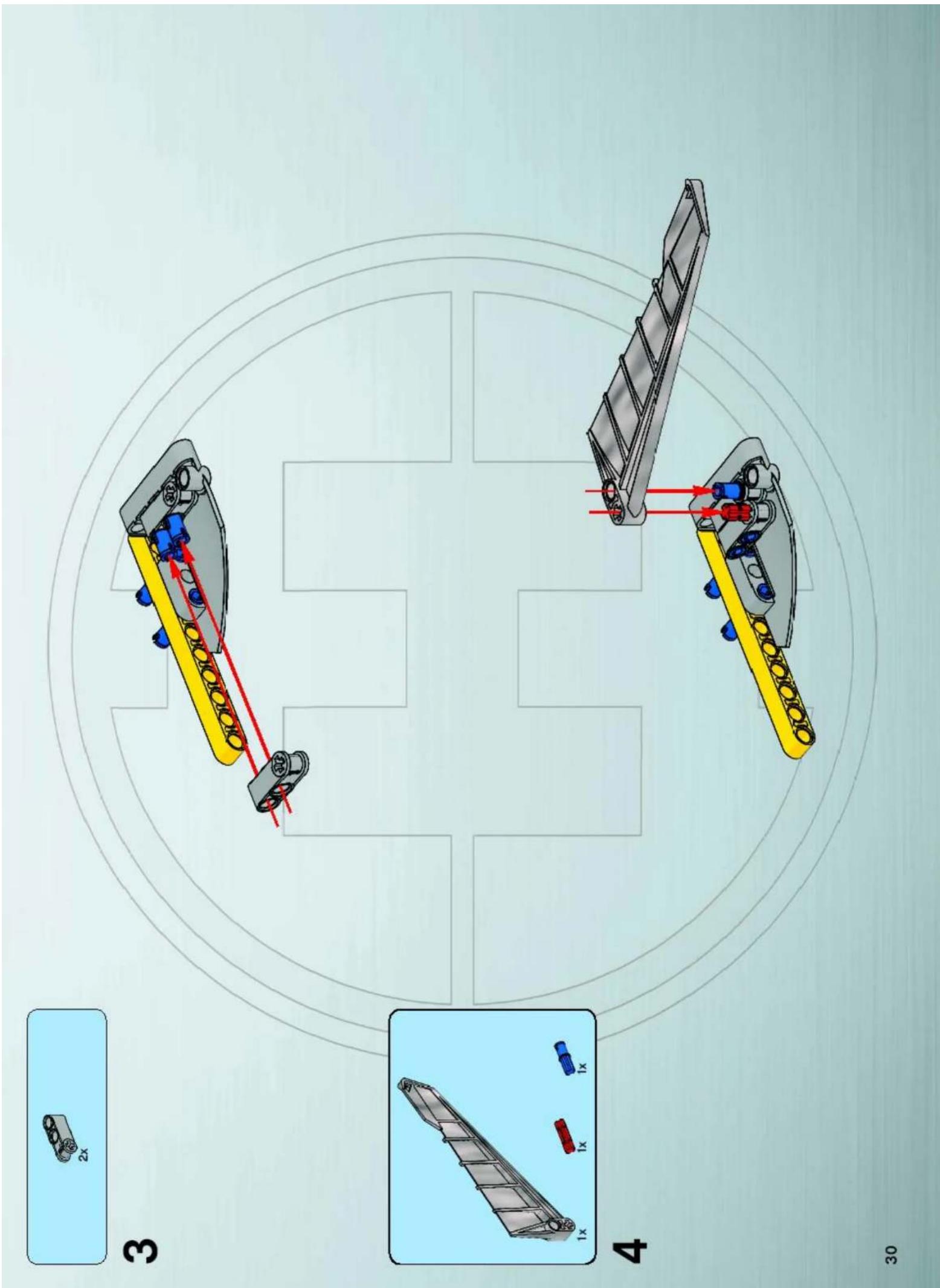 Technical diagram showing three mechanical assembly configurations with labeled components and red directional arrows indicating motion or force vectors.