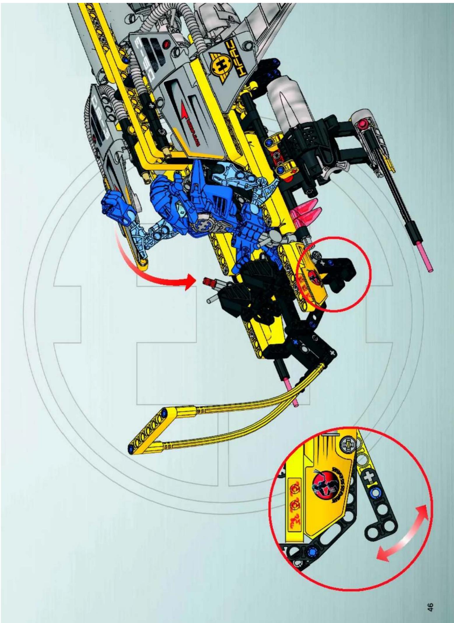 Technical diagram of a robotic arm with labeled components and directional arrows indicating motion or assembly.