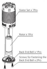 Stator Set x 1Pcs Rotor x 1Pcs Back End Bell x 1Pcs Screws for Fastening the Back End Bell x 2Pcs