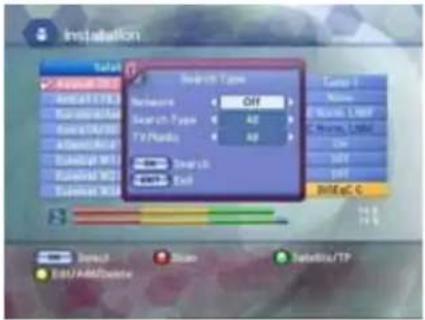 Installation Search Type Network OFF Search Type 40 TP Panama 40 Search End BAS/ACG Send2 Scan SendIn/TP EBU/AD/Doate