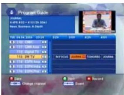 Program Guide JOURNAL 4 APR 0:02 - 8:13 (On 30m) News, Business, 16 Day/P VOL 04.04.2006 03:29 5:29 6:29 8:51 1177 CMN 1177 CMN Asia 1177 Digital TV 1177 PN TV 1177 ESPN Asia 1177 ESPN Asia 1177 ESPN Plus In focus joules TOWNSO joules Date Event Record Change Channel Event
