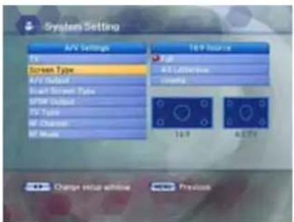 System Setting AV Settings Type Screen Type AV/ Output Smart Screen Type D/SPX Output TV Type MF Channel MF Music T69 Options AV Litterbox Current 10.9 4.5 TV Change setup offline Previous