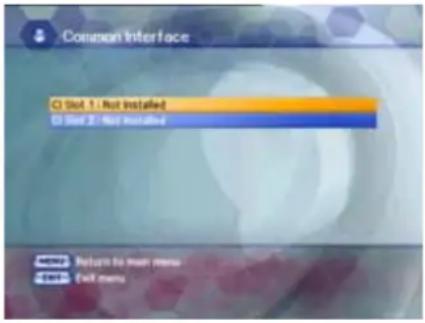 Common Interface ● Slot 1: Not installed ● Slot 2: Not installed → Return to main menu → Exit menu