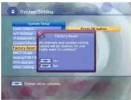 System Setting System Setup Lock Control A2V Settings Transparency Systems Input Factory Reset R42.1 Usage Making FIS/73 CIT4 Installation Other Testing Factory Reset All channels and system setting in situ will be checked. On you really need to continue? Yes No