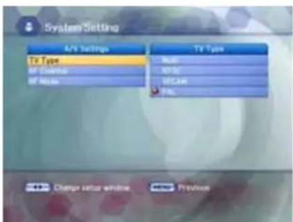 System Setting A/F Settings TV Type A/F Type A/F Name TV Type RGB KSSC WCA4R NL Change setter window Produce