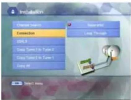 Installation Channel Search Connection USAL9 Copy Turnout 1 to Turnout 2 Copy Turnout 2 to Turnout 1 Copy All Second unit Loop Through Select menu