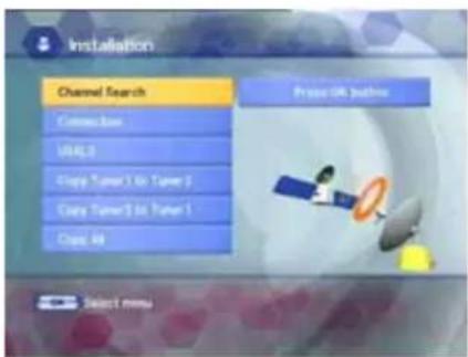 Installation Channel Search Connect box UNLESS Copy Token 1 to Token 2 Copy Token 3 to Token 4 Class 48 Press OK buttons Select menu