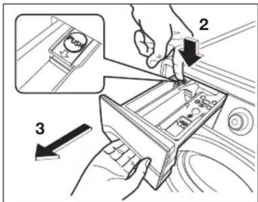 Diagram illustrating a hand inserting a device into a seatbelt, with labeled parts and an inset showing the 'Push' button.