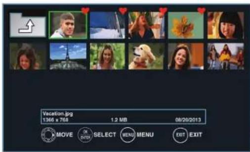 Vacation.jpg 1366 x 768 1.2 MB 08/20/2013 MOVE IN OUTER SELECT MENU MENU EXIT EXIT