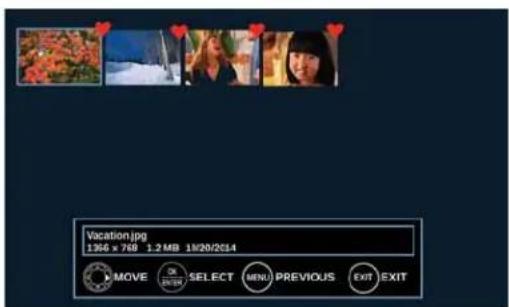 Vacation.jpg 136 x 769 1.2 MB 18/20/2014 MOVE SELECT MENU PREVIOUS EXIT EXIT