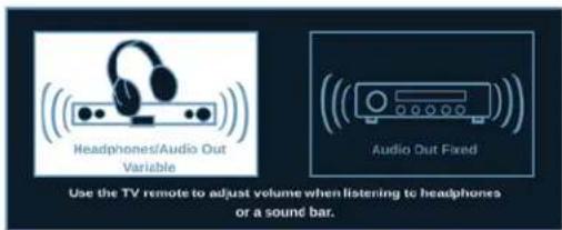 Headphones/Audio Out Variable Audio Out Fixed Use the TV remote to adjust volume when listening to headphones or a sound bar.