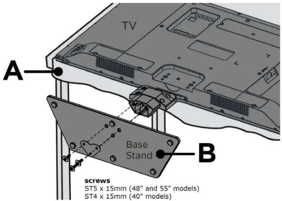 TV A Base Stand B screws ST5 x 15mm (48" and 55" models) ST4 x 15mm (40" models)