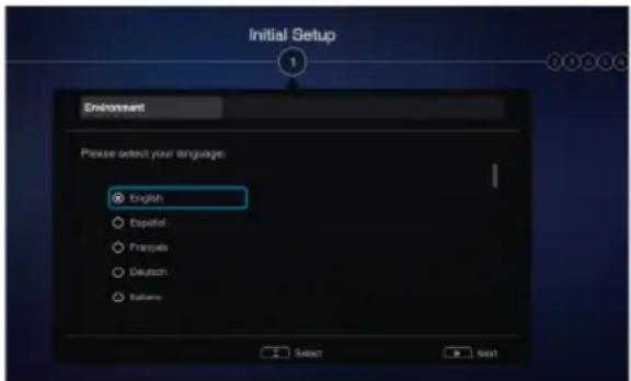 Initial Setup Environment Please select your language: English Experif Principals Deutsch Rahama Select Text