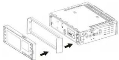 Diagram showing assembly of a device with labeled components and directional arrows indicating assembly steps.