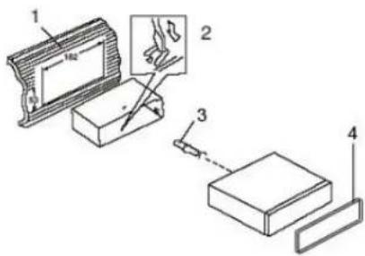 Technical diagram showing four labeled components of a device or assembly, including a magnified view and a rectangular block.