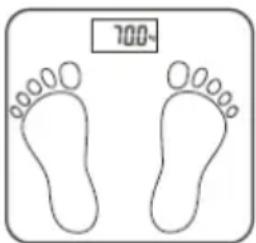 Simple line drawing of two human footprints with a digital display showing 700 units (no text or symbols on the figures)