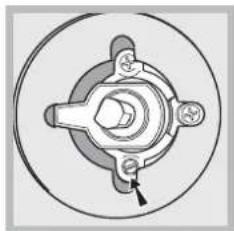 Mechanical component diagram showing a central hub with four surrounding components and a small arrow pointing to a specific part (no text or symbols present)
