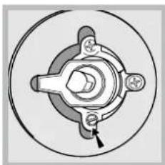Mechanical component diagram showing a central hub with four surrounding holes and a bolted end (no text or symbols)