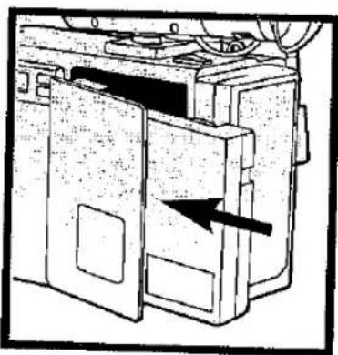 Technical line drawing of a mechanical device with an open door and internal components, showing no text or symbols.
