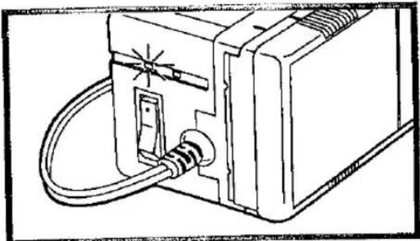 Line drawing of a cable inserted into a rectangular device with a plug, no text or symbols present